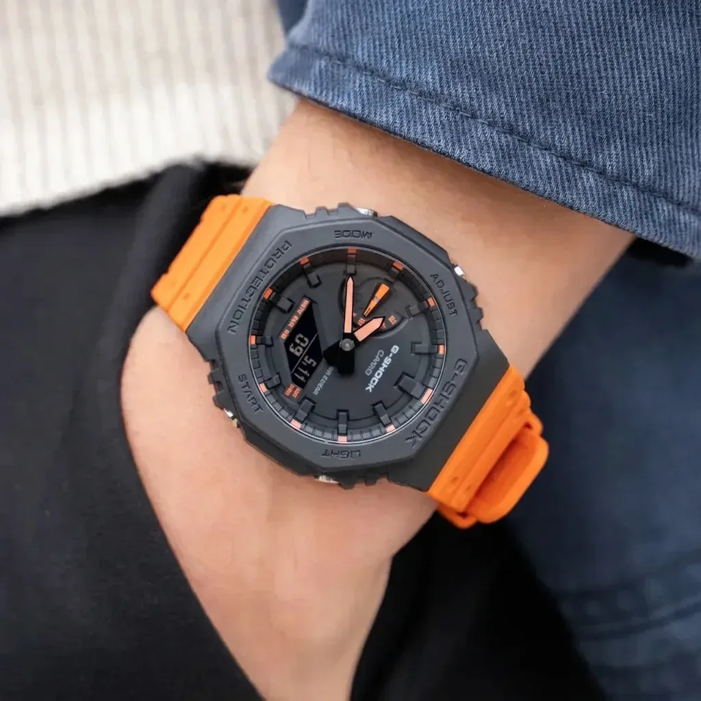 Casio G-Shock GA-2100 on Orange Smooth FKM Rubber strap