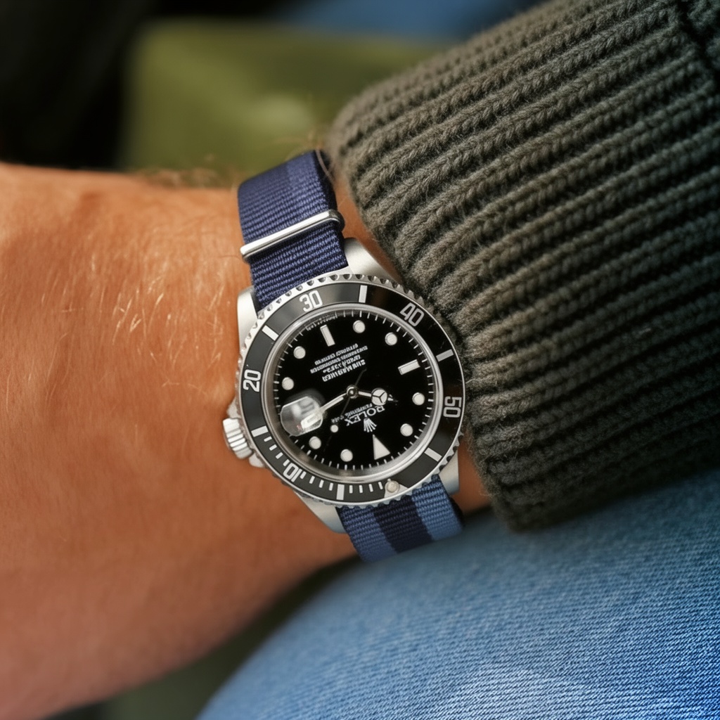 Rolex Submariner on Blue/Navy/Red NATO