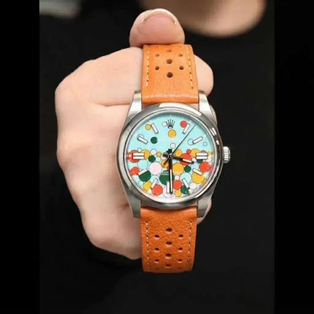 Rolex Oyster Perpetual on Orange Perforated Leather Rally