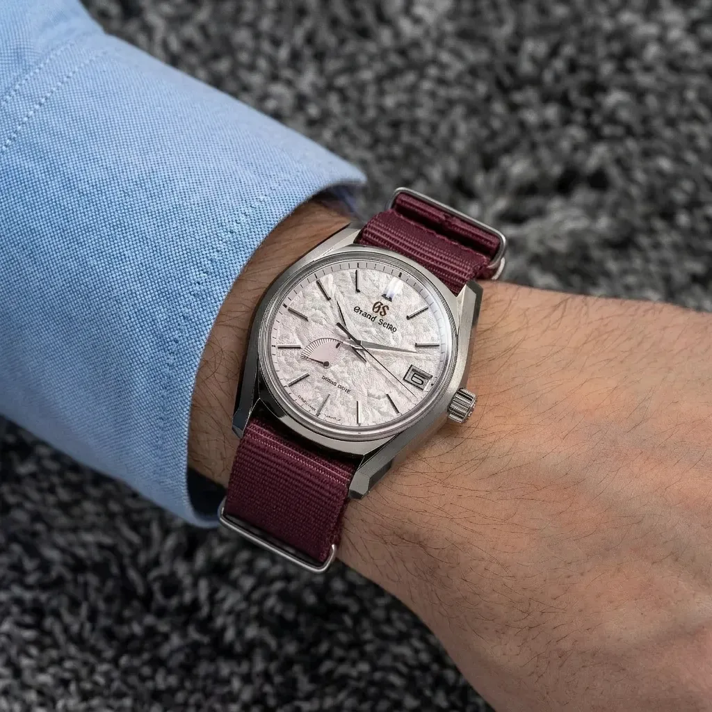 Grand Seiko SBGA413 on Burgundy Nylon