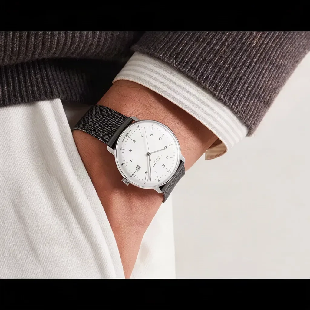 Junghans Max Bill on Black Thin Mesh