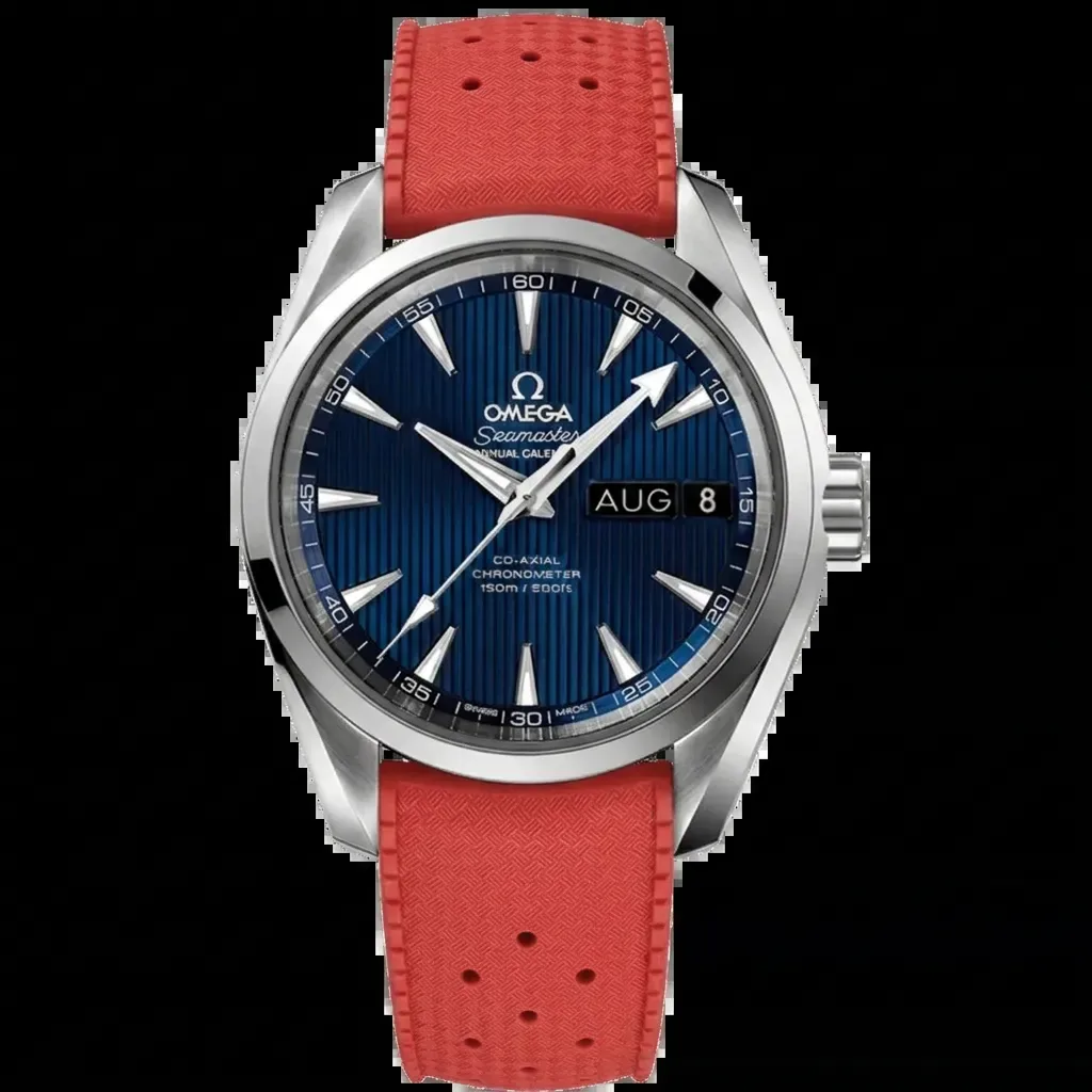 Omega Aqua Terra Annual Calendar on Red Tropical Style FKM Rubber