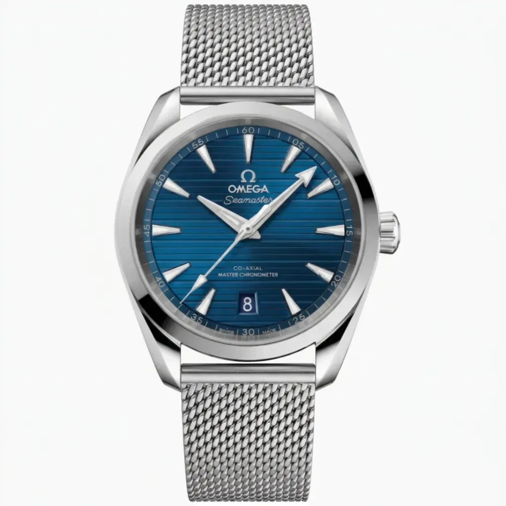 Omega Aqua Terra on Silver Milanese Mesh strap