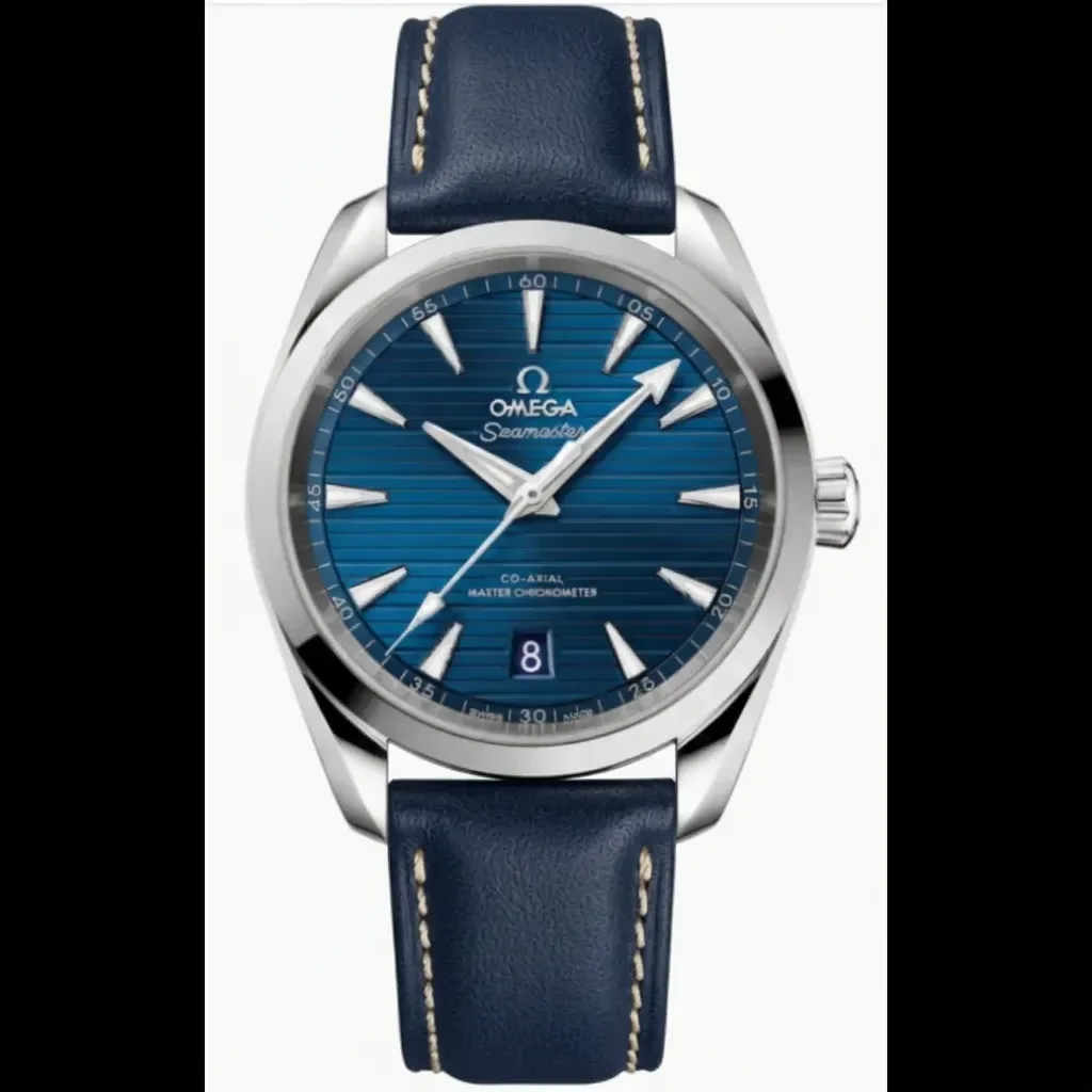 Omega Aqua Terra on Navy Vintage Padded Leather