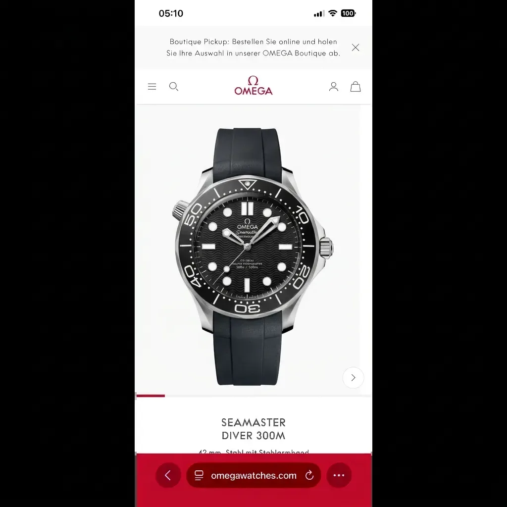 Omega Seamaster Diver 300M on Black Smooth FKM Rubber