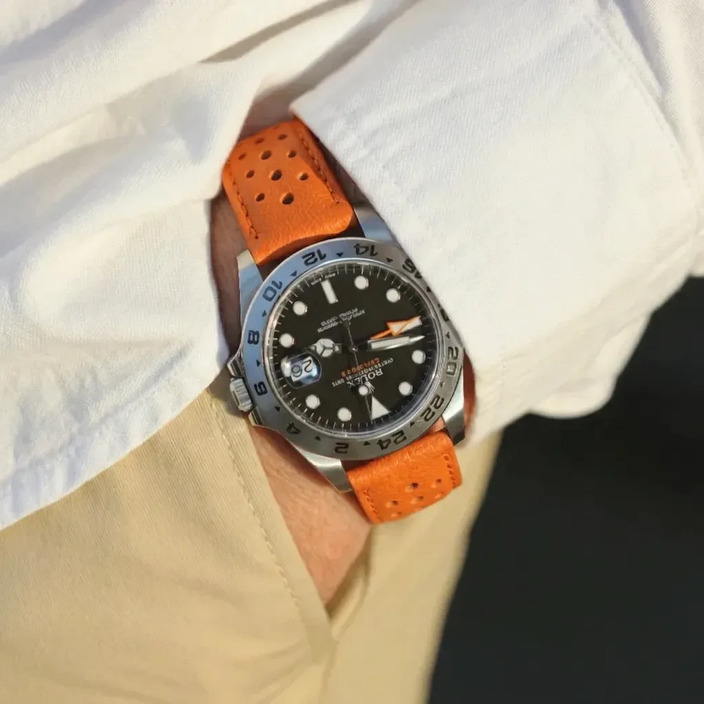 Rolex Explorer II on Orange Perforated Leather Rally