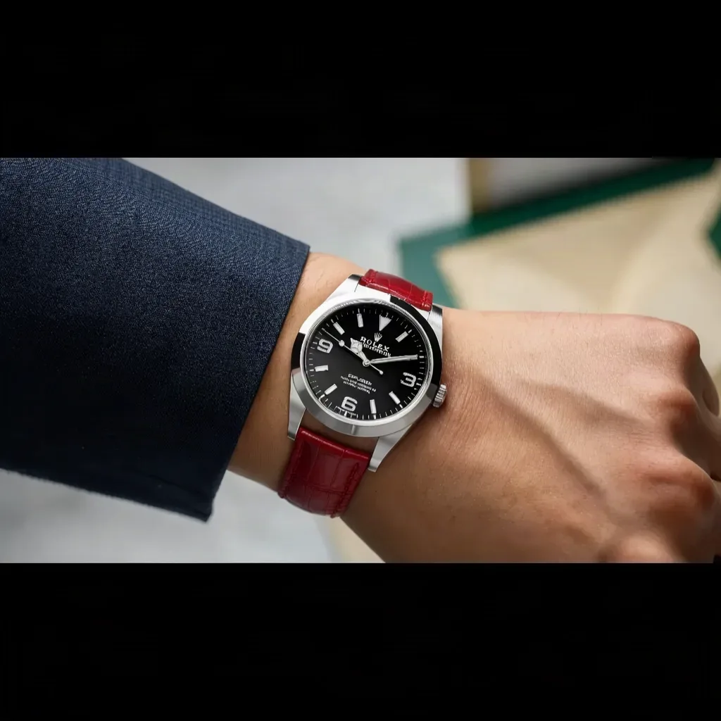 Rolex Explorer on Red Crocodile Embossed