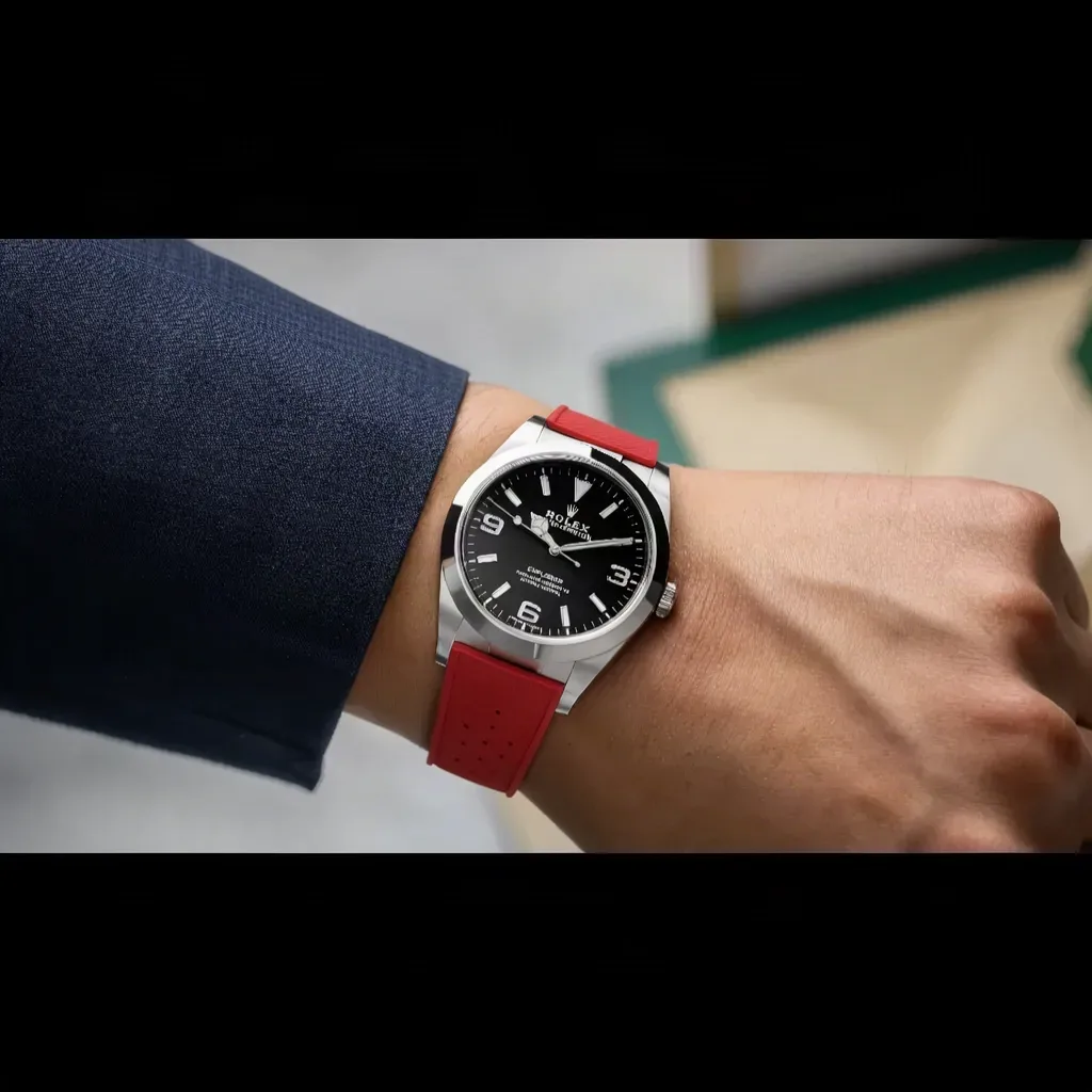 Rolex Explorer on Red Tropical Style FKM Rubber