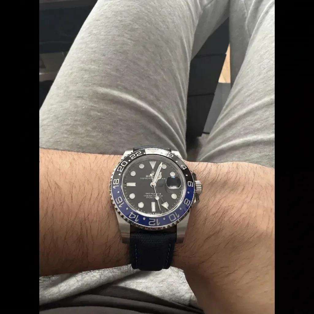 Rolex GMT-Master II on Black Sailcloth (Blue Stitching)