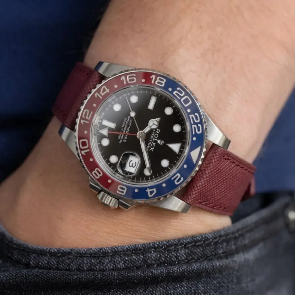 Rolex GMT-Master II on Premium Burgundy Saffiano Leather