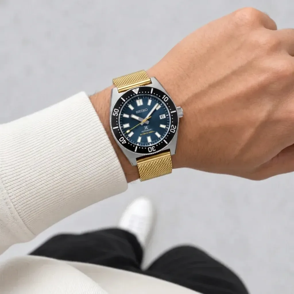 Seiko Prospex 1965 Heritage Diver's on Gold Milanese Mesh strap