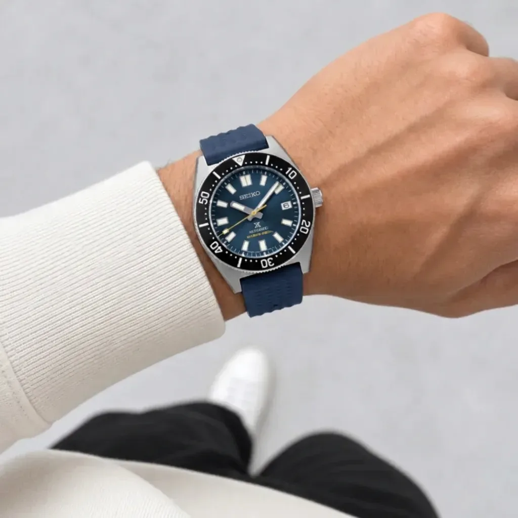 Seiko Prospex 1965 Heritage Diver's on Navy FKM Waffle strap