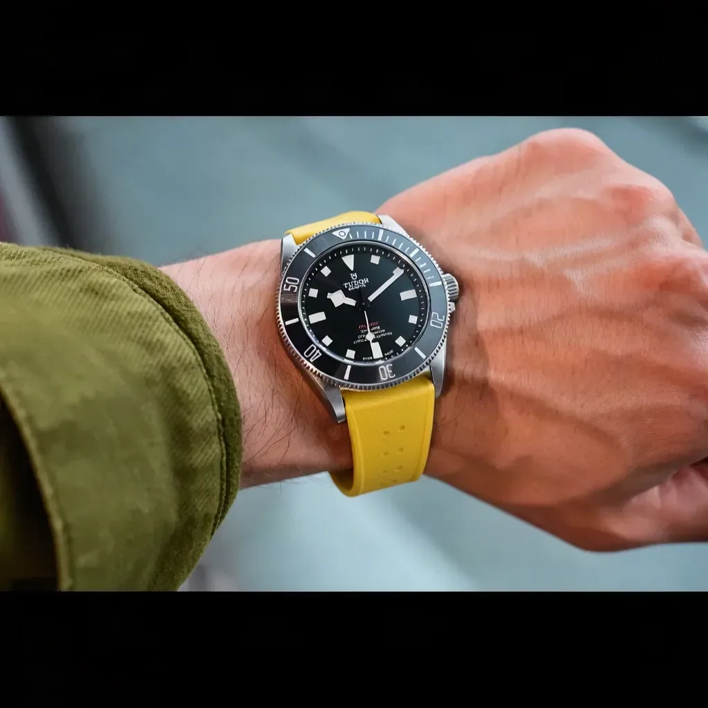 Tudor Black Bay on Yellow Tropical Style FKM Rubber