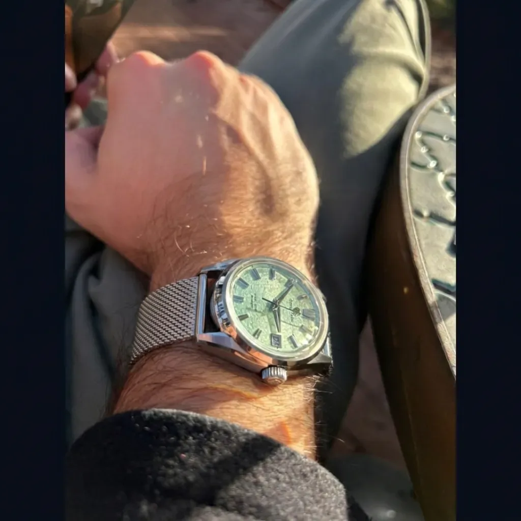 Grand Seiko SLGH021 "Genbi Valley" on Silver Milanese Mesh
